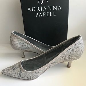 Adrianna Papell Lois Lace Kitten Pumps-Silver